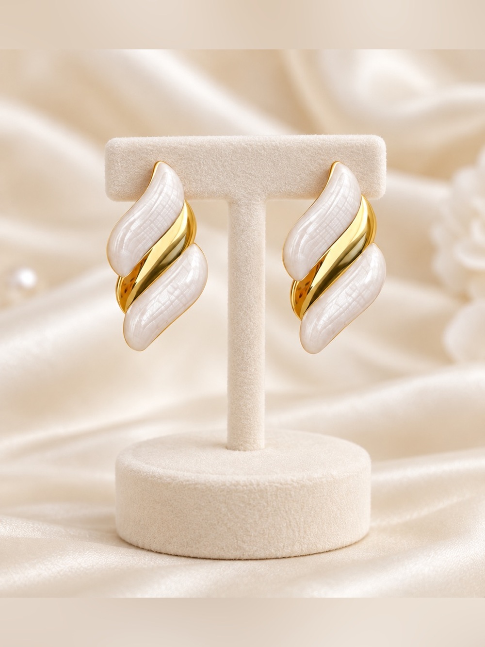 White & Gold Statement Earrings 🆕 316L steel